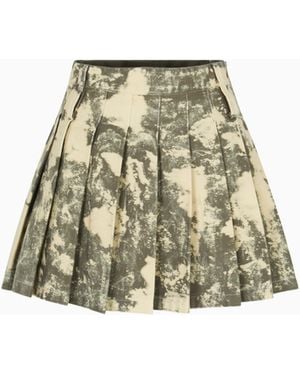 Emporio Armani New York Capsule Collection Tie-Dye Effect Garment-Dyed Drill Pleated Skirt - Natural