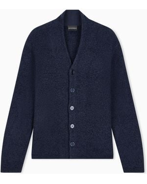 Emporio Armani Cárdigan De Lana Virgen Con Punto Fantasía - Azul