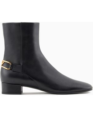 Emporio Armani Nappa-Leather Ankle Boots With An Eagle Plate - Black