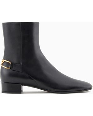 Emporio Armani Nappa-Leather Ankle Boots With An Eagle Plate - Black