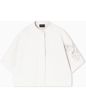 Emporio Armani Linen-Blend Canvas Shirt Jacket With Embroidery - White