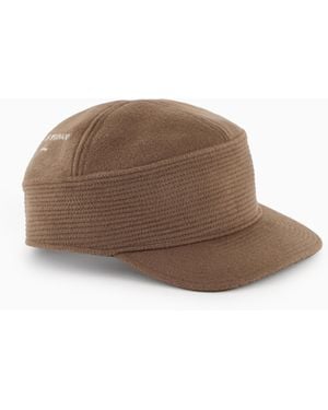 Emporio Armani Wool Cloth Hat With Logo Embroidery - Brown