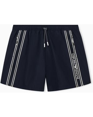 Emporio Armani Swim Shorts With Logo Tape - Blue