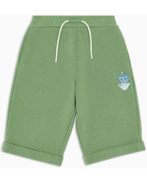 Emporio Armani Asv Loose-Fit Organic Jersey Bermuda Shorts With Manga Bear Crew Print - Green