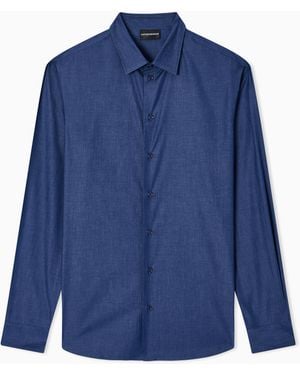 Emporio Armani Denim-Effect Fabric Shirt - Blue