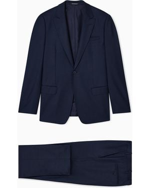 Emporio Armani Single-Breasted, Virgin-Wool Suit With Jacquard Micro Motif - Blue