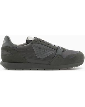 Emporio Armani Mesh Sneakers With Suede Details And Eagle Patch - Green