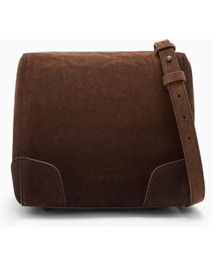 Emporio Armani Suede Bowling Bag With Shoulder Strap - Brown