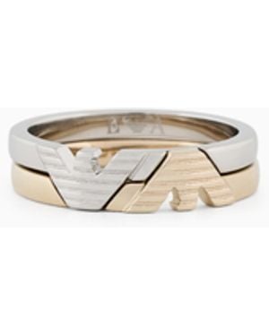 Emporio Armani Two-Tone Stainless Steel Stack Ring - White