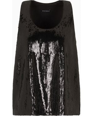 Emporio Armani Sleeveless Top With All-Over Sequins - Black