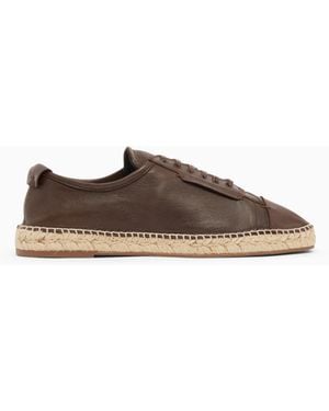 Emporio Armani Icon Supple Nappa-Leather Lace-Up Espadrilles - Brown
