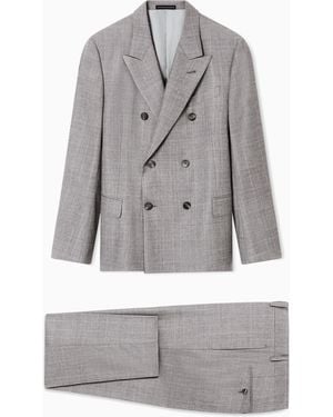 Emporio Armani Muted Prince Of Wales Check Mouliné Wool Suit - Grey