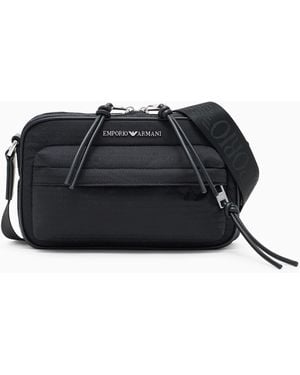 Emporio Armani Kameratasche Aus Nylon Mit Monogramm-Schriftzug - Schwarz