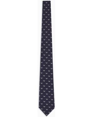 Emporio Armani Pure Silk Tie With Jacquard All-Over Eagles - Blue