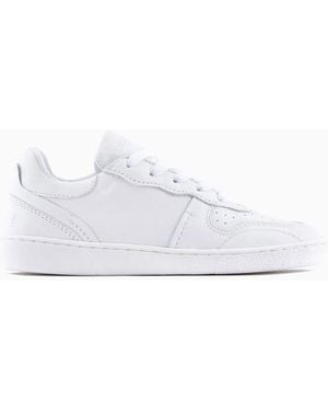 Emporio Armani Official Store Leather Sneakers With Perforations - White