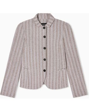 Emporio Armani Jacquard Jersey Knit Jacket With An Embossed Wave Design - Grey