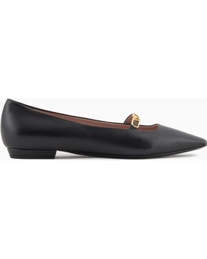 Emporio Armani Nappa-Leather Pointed-Toe Ballerinas With Eagle Plate - White
