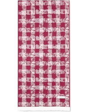 Emporio Armani Vichy Jacquard Wool Scarf With Fringed Edges - Red