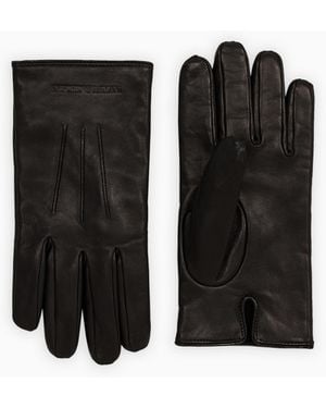 Emporio Armani Lambskin Nappa Leather Gloves With Baguette Detail - Black