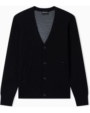 Emporio Armani Bonded Virgin-Wool V-Neck Cardigan - Black