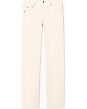 Emporio Armani Five-Pocket Cotton Denim Jeans With A Zip And Leather Patch - Natural