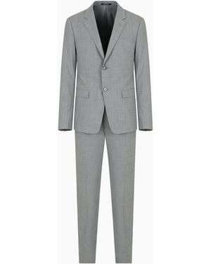 Emporio Armani Single-Breasted, Slim-Fit Two-Way Stretch Virgin Wool Suit - Grey