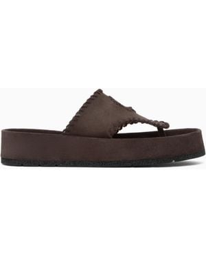 Emporio Armani Velour Suede Flip-Flop Sandals - White
