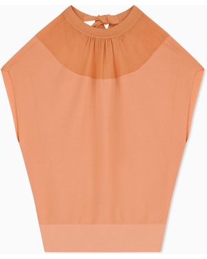 Emporio Armani Links Stitch Lyocell-Blend Jumper With Yoke - White