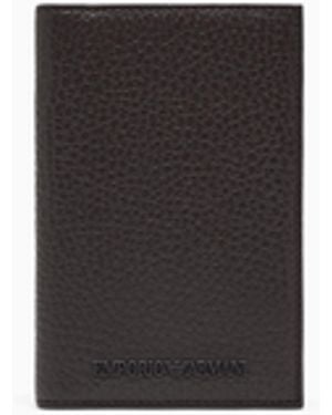 Emporio Armani Zipped, Tumbled-Leather Bi-Fold Card Holder - Brown