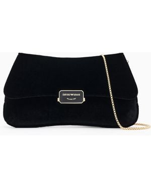 Emporio Armani Smooth Velvet Clutch Bag With Chain Strap - Black
