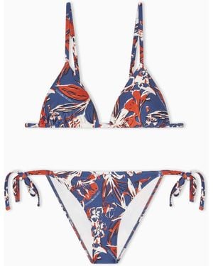 Emporio Armani Bikini Con Triangolo Imbottito Stampa Logomania - Bianco