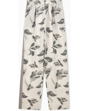 Emporio Armani Regular Fit Linen Trousers With Chiné Flower Print - White