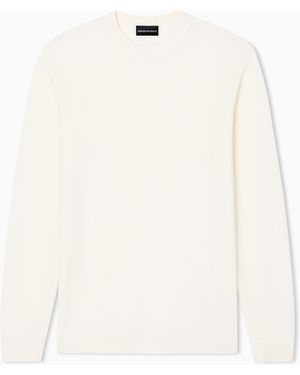 Emporio Armani Virgin-Wool Jumper With A Check Motif - White