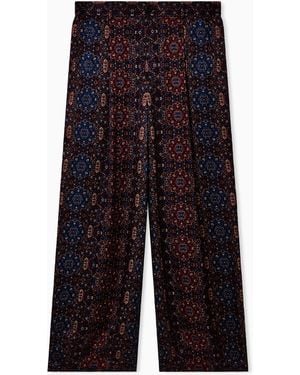 Emporio Armani Micro Jacquard Silk Trousers With Kilim-Effect Print - Blue