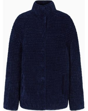 Emporio Armani Embossed Jacquard Bonded Terry-Effect Chenille Jacket - Blue