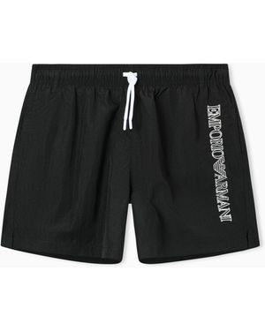 Emporio Armani Swim Shorts With Stitched Logo Embroidery - Black