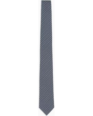 Emporio Armani Pure Silk Tie With Jacquard Op-Art Motif - White