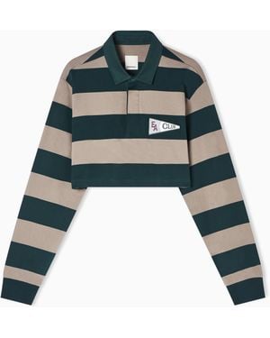 Emporio Armani Eagle Club, Cropped Oversized-Stripe Jersey Polo Shirt With Patch - Green