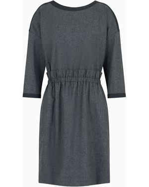 Emporio Armani Icon Mélange Wool Flannel Dress With Gathering - Grey