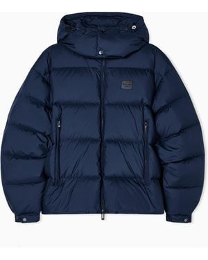Emporio Armani Water-Repellent, Quilted Ripstop Nylon Hooded Down Jacket - Blue
