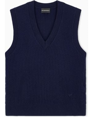 Emporio Armani Virgin Wool V-Neck Vest - Blue