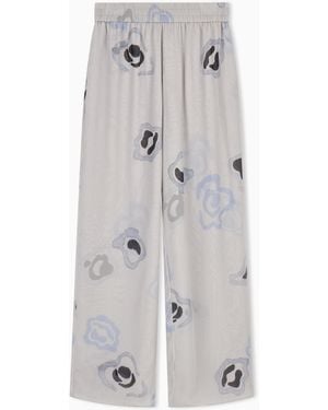 Emporio Armani Silk Chiffon Trousers With Watercolour Floral Print - White