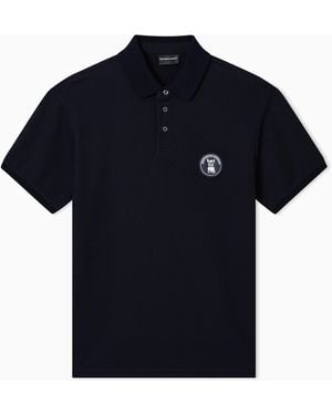 Emporio Armani Piqué Polo Shirt With French Bulldog Patch - Blue