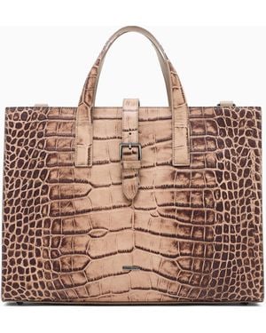 Emporio Armani Bolso Modelo Business De Piel Con Estampado De Cocodrilo - Neutro