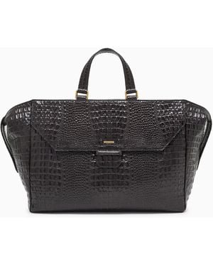 Emporio Armani Crocodile-Embossed Leather Briefcase - Black