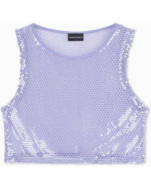 Emporio Armani Mesh Crochet Top With All-Over Sequins - Purple