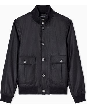 Emporio Armani Icon Virgin Wool Flannel Blouson - Blue