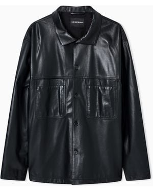 Emporio Armani Ultra Light Lambskin Nappa Leather Shirt Jacket - Black