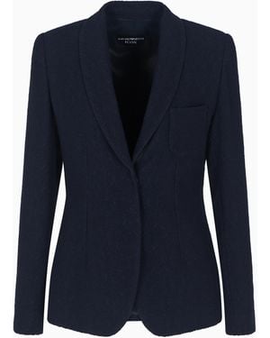 Emporio Armani Blazer Monopetto Jacquard Motivo Chevron Icon - Blu