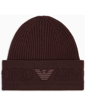 Emporio Armani Gorro De Lana Con Vuelta Con Logotipo - Rojo